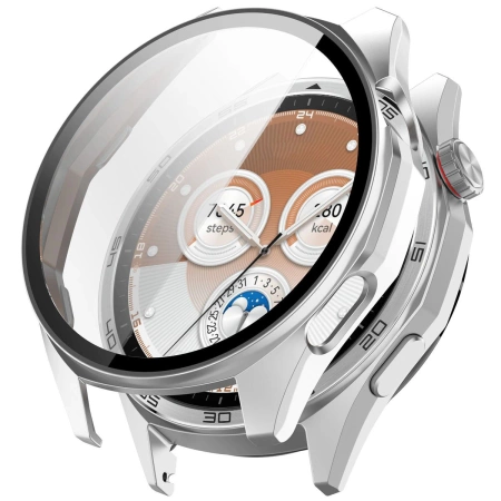 Etui ze szkłem do zegarka Bizon Case+Glass Watch do Huawei Watch GT6 46 mm, matowe srebrne