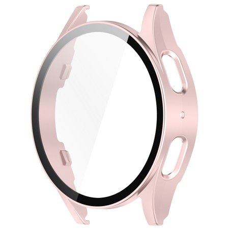 Etui ze szkłem do zegarka Bizon Case+Glass Watch do Galaxy Watch 7 40 mm, satynowo różowe