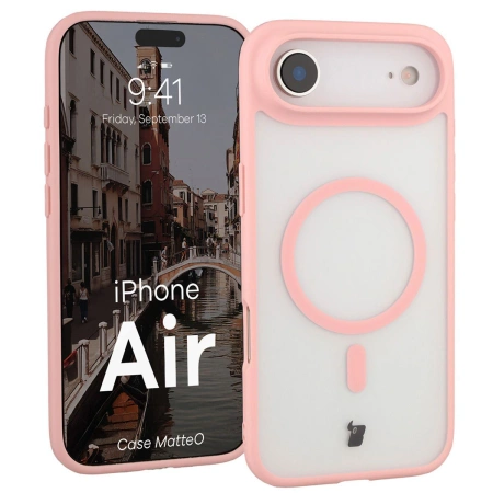 Etui z pierścieniem magnetycznym Bizon Case MatteO do iPhone Air, przydymione-jasnoróżowe
