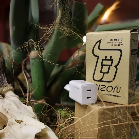 Ładowarka sieciowa Bizon Charger VT-36B, 45 W, 2x USB-C PD, QC 4.0, GAN3, biała