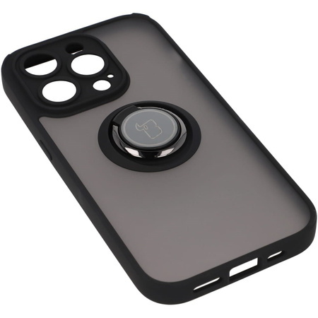 Etui z uchwytem na palec Bizon Case Hybrid Ring do iPhone 14 Pro, przydymione z czarną ramką