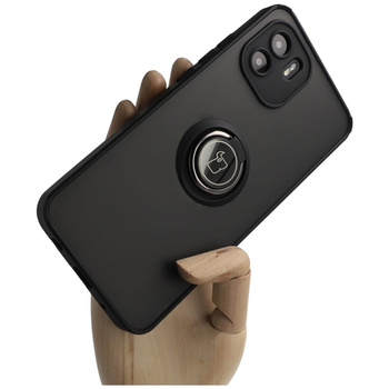 Etui z uchwytem na palec Bizon Case Hybrid Ring do Xiaomi Redmi A1, przydymione z czarną ramką