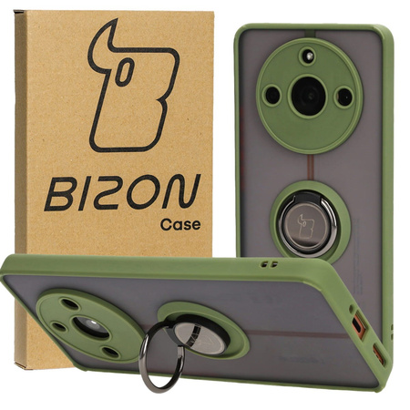 Etui z uchwytem na palec Bizon Case Hybrid Ring do Realme 11 Pro / 11 Pro+, przydymione z zieloną ramką