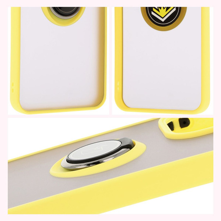 Etui z uchwytem na palec Bizon Case Hybrid Ring do Xiaomi Redmi 13 4G, przydymione z żółtą ramką