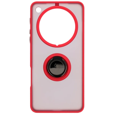Etui z uchwytem na palec Bizon Case Hybrid Ring do Oppo Find X8 Pro, przydymione z czerwoną ramką