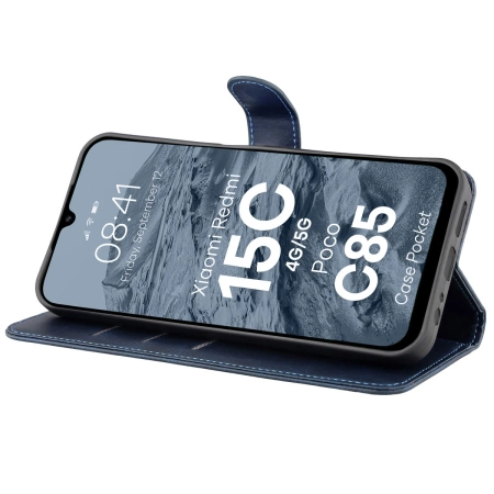 Etui z klapką Bizon Case Pocket do Xiaomi Redmi 15C 4G/5G / Poco C85, granatowe