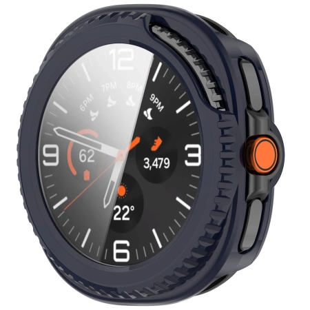 Etui ze szkłem do zegarka Bizon Case+Glass Watch do Samsung Galaxy Watch 8 Classic 46 mm, niebieskie