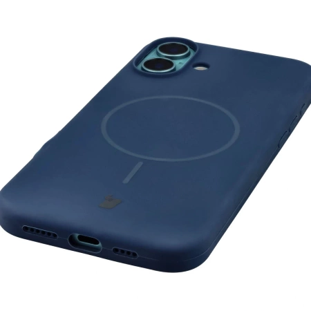 Silikonowe etui z pierścieniem magnetycznym Bizon Soft Case Magnetic do iPhone 16 Plus, granatowe