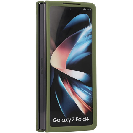 Etui z uchwytem na palec Bizon Case Hybrid Ring do Galaxy Z Fold4, przydymione z zieloną ramką