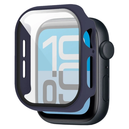 Etui ze szkłem do zegarka Bizon Case+Glass Watch do Apple Watch SE 3 / SE 2 / SE / 6 / 5 / 4 (44 mm), matowe granatowe