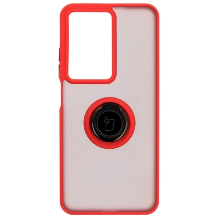 Etui z uchwytem na palec Bizon Case Hybrid Ring do Realme C75 4G / 14x 5G, przydymione z czerwoną ramką