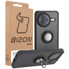 Etui z uchwytem na palec Bizon Case Hybrid Ring do Xiaomi POCO F7 Pro, przydymione z czarną ramką