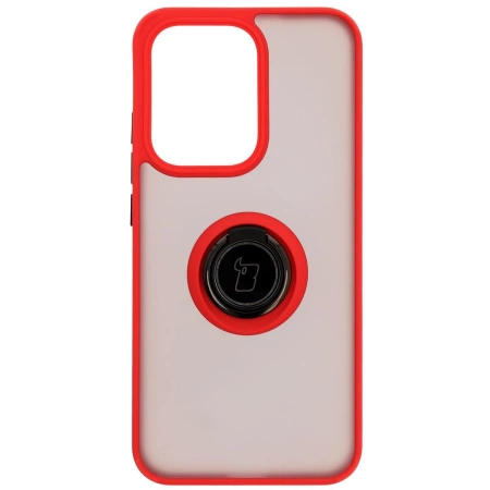 Etui z uchwytem na palec Bizon Case Hybrid Ring do Oppo Reno13, przydymione z czerwoną ramką