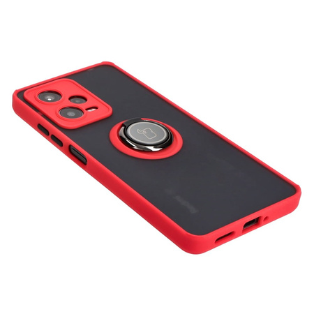 Etui z uchwytem na palec Bizon Case Hybrid Ring do Xiaomi Redmi Note 12 Pro 5G, przydymione z czerwoną ramką