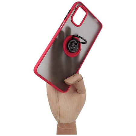 Etui z uchwytem na palec Bizon Case Hybrid Ring do Motorola Moto G22 / E32 / E32s, przydymione z czerwoną ramką