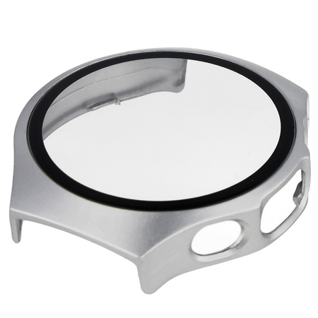 Etui ze szkłem do zegarka Bizon Case+Glass Watch do Huawei Watch 5 42 mm, satynowe srebrne