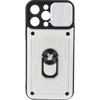 Etui Bizon Case Camshield Card Slot Ring do iPhone 14 Pro Max, białe
