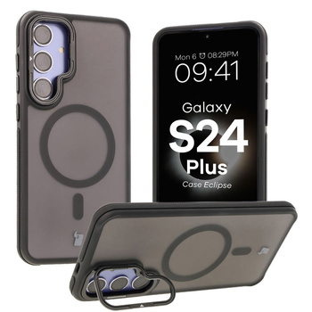 Etui z podstawką i pierścieniem magnetycznym Bizon Case Eclipse do Galaxy S24 Plus, przydymione z czarną ramką