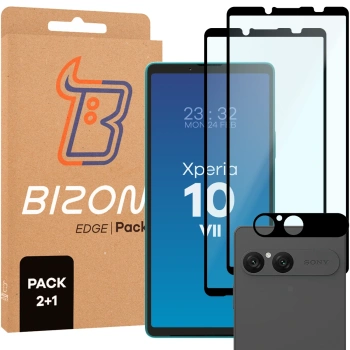2x Szkło + szybka na aparat Bizon Edge Pack do Sony Xperia 10 VII