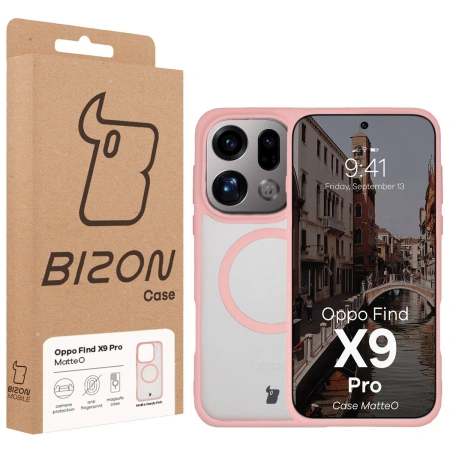 Etui z pierścieniem magnetycznym Bizon Case MatteO do Oppo Find X9 Pro, przydymione-jasnoróżowe
