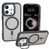 Etui z podstawką i pierścieniem magnetycznym Bizon Case Eclipse do iPhone 16 Pro,  przydymione z czarną ramką