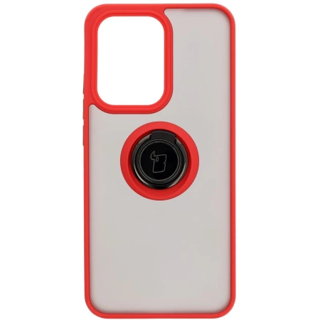 Etui z uchwytem na palec Bizon Case Hybrid Ring do Oppo Reno13 Pro, przydymione z czerwoną ramką