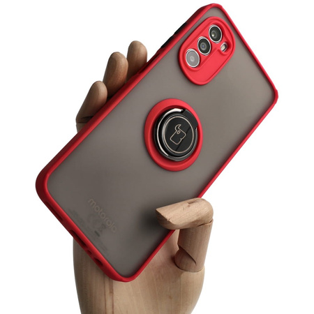 Etui z uchwytem na palec Bizon Case Hybrid Ring do Motorola Moto G52 / G82, przydymione z czerwoną ramką