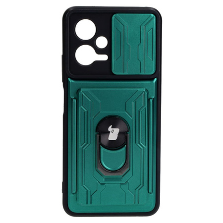 Etui Bizon Case Camshield Card Slot Ring do Xiaomi POCO X5, zielone