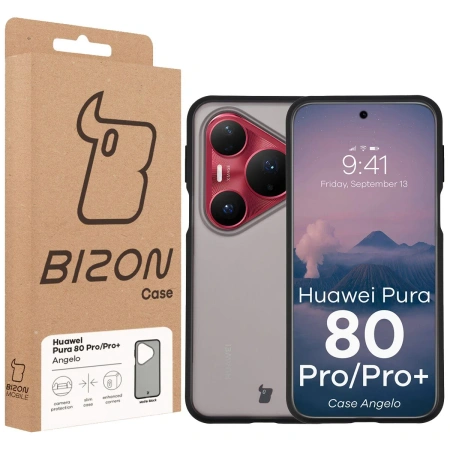 Etui Bizon Case Angelo do Huawei Pura 80 Pro / Pro Plus, przydymione z czarną ramką