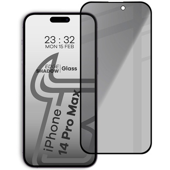 Prywatyzujące szkło hartowane Bizon Glass Edge Shadow do Apple iPhone 14 Pro Max, przyciemniane z czarną ramką