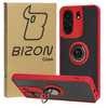 Etui z uchwytem na palec Bizon Case Hybrid Ring do Xiaomi Redmi 13C / Xiaomi Poco C65, przydymione z czerwoną ramką