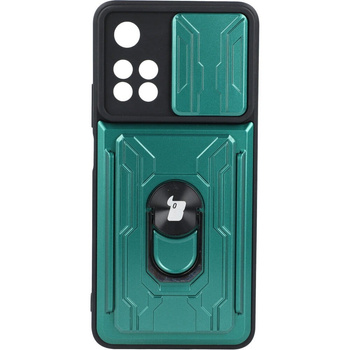 Etui Bizon Case Camshield Card Slot Ring do Xiaomi Redmi Note 11 Pro+ 5G, zielone