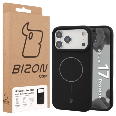 Silikonowe etui z pierścieniem magnetycznym Bizon Soft Case Magnetic do iPhone 17 Pro Max, czarne