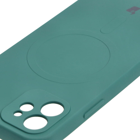 Etui silikonowe z pierścieniem magnetycznym Bizon Case Silicone Magnetic do iPhone 12, ciemnozielone