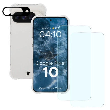Etui + 2x szkło hartowane + szkiełko na obiektyw Bizon Case Clear Pack do Google Pixel 10