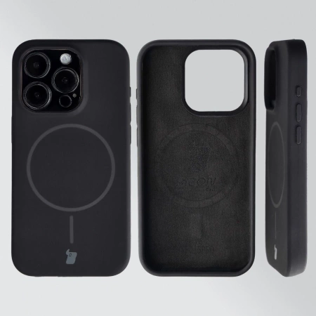Silikonowe etui z pierścieniem magnetycznym Bizon Soft Case Magnetic do iPhone 15 Pro, czarne