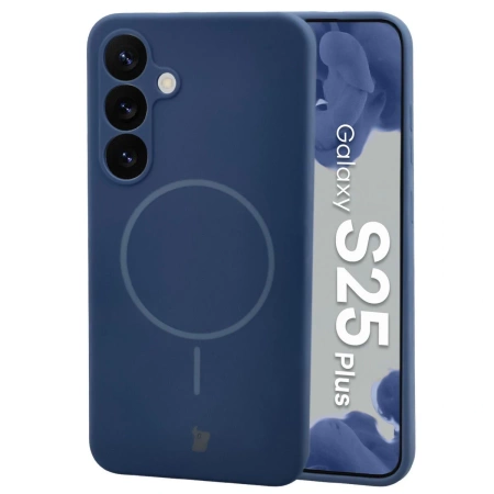 Silikonowe etui z pierścieniem magnetycznym Bizon Soft Case Magnetic do Galaxy S25 Plus, granatowe