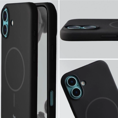 Silikonowe etui z pierścieniem magnetycznym Bizon Soft Case Magnetic do iPhone 16 Plus, czarne