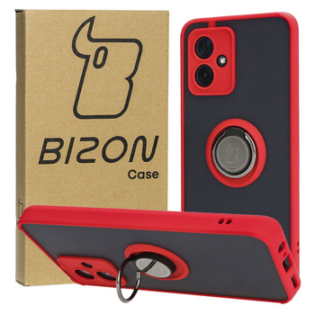 Etui z uchwytem na palec Bizon Case Hybrid Ring do Motorola Moto G54 5G/G54 Power, przydymione z czerwoną ramką