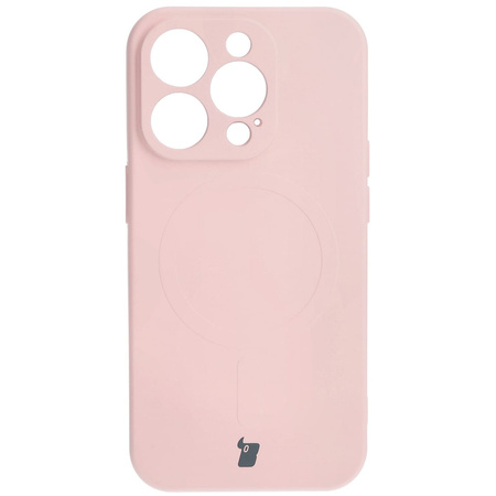 Etui silikonowe z pierścieniem magnetycznym Bizon Case Silicone Magnetic do iPhone 15 Pro, jasnoróżowe