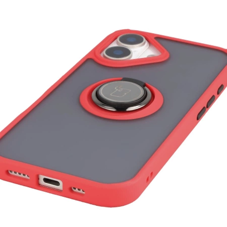 Etui z uchwytem na palec Bizon Case Hybrid Ring do iPhone 17, przydymione z czerwoną ramką