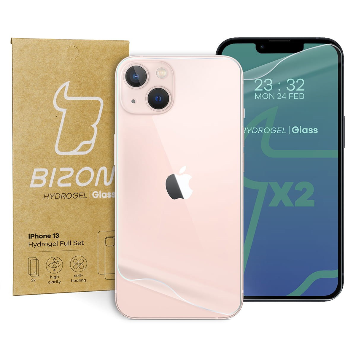 Folia hydrożelowa na tył i przód Bizon Glass Hydrogel, iPhone 13