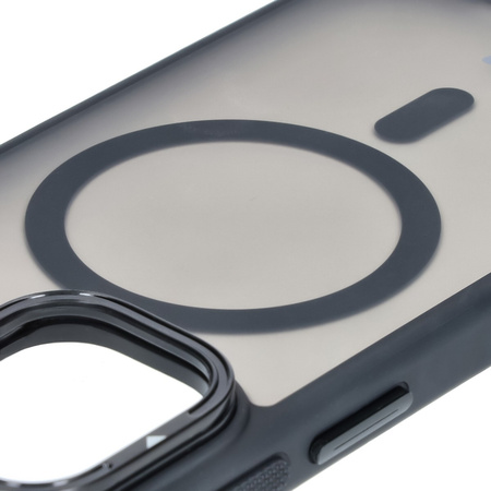 Etui z podstawką i pierścieniem magnetycznym Bizon Case Eclipse do iPhone 16,  przydymione z czarną ramką