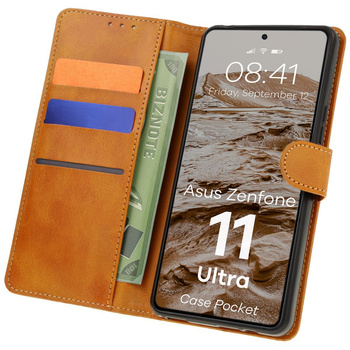 Etui z klapką Bizon Case Pocket do Asus Zenfone 11 Ultra, brązowe