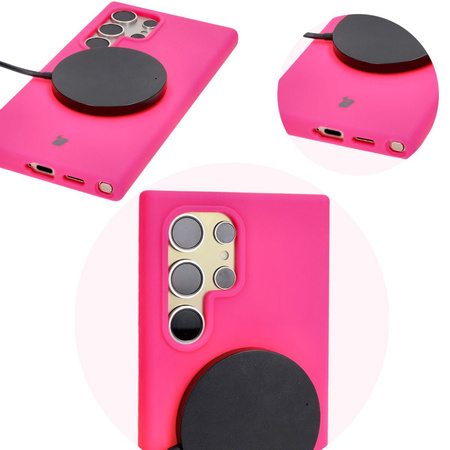 Silikonowe etui Bizon Soft Case do Galaxy S24 Ultra, neonowo-różowe