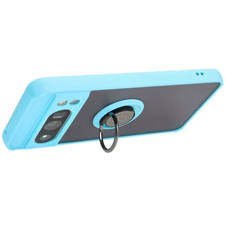 Etui z uchwytem na palec Bizon Case Hybrid Ring do Google Pixel 8 Pro, przydymione z jasnoniebieską ramką