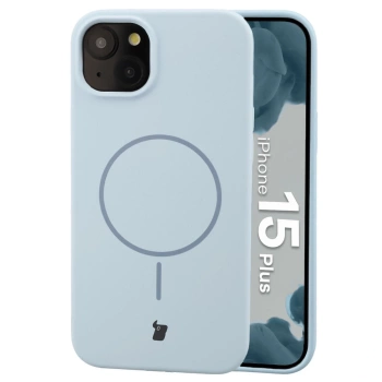 Silikonowe etui z pierścieniem magnetycznym Bizon Soft Case Magnetic do iPhone 15 Plus, błękitne