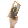 Etui z uchwytem na palec Bizon Case Hybrid Ring do Galaxy S22 Ultra, przydymione z żółtą ramką