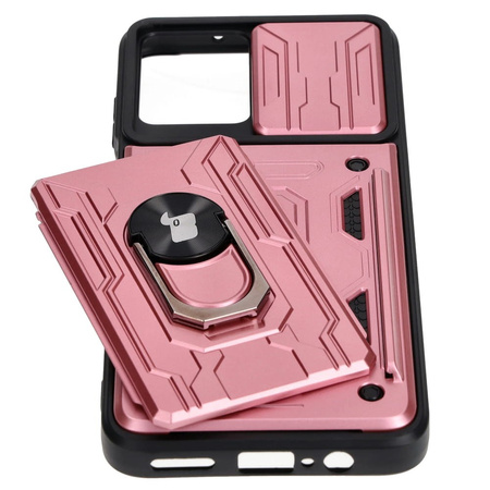 Etui Bizon Case Camshield Card Slot Ring do Motorola Moto G13 / G23 / G53 5G, jasnoróżowe