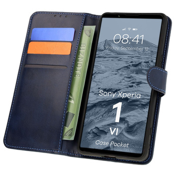 Etui z klapką Bizon Case Pocket do Sony Xperia 1 VI, granatowe